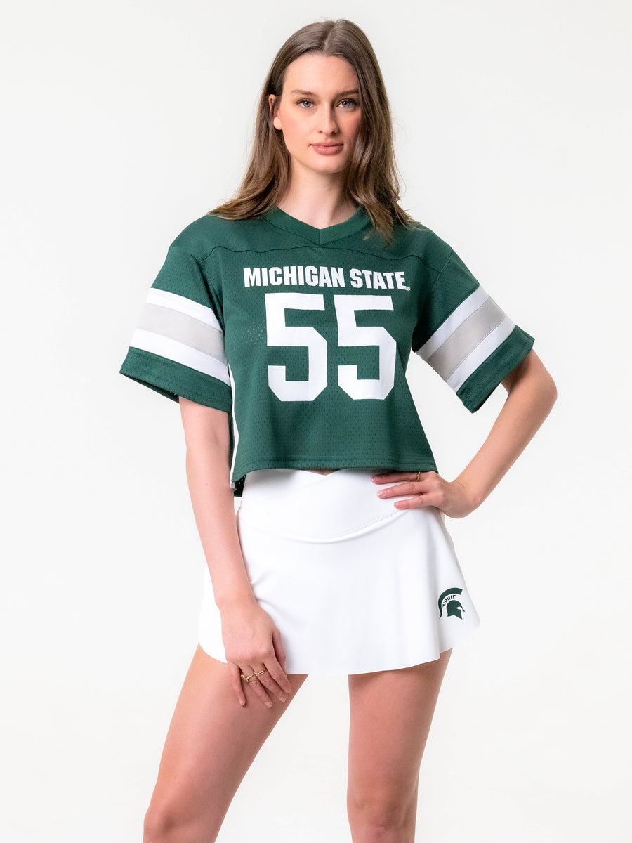 Michigan State Spartans Womens Hype and Vice Cropped Mesh Fashion Football  Jersey - White, White, 100% POLYESTER, Size L