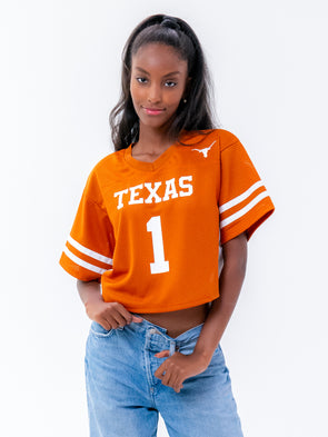 University of Texas - Special Edition Women's Mesh Cropped Fashion Football Jersey #1 - Burnt Orange