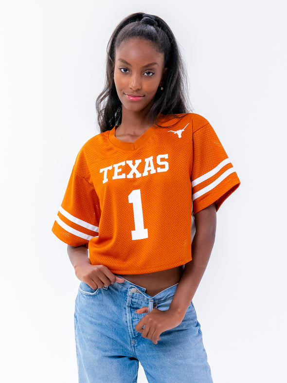 University of Texas - Special Edition Women's Mesh Cropped Fashion Football Jersey #1 - Burnt Orange