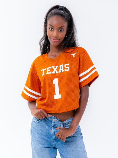 University of Texas - Special Edition Women's Mesh Cropped Fashion Football Jersey #1 - Burnt Orange