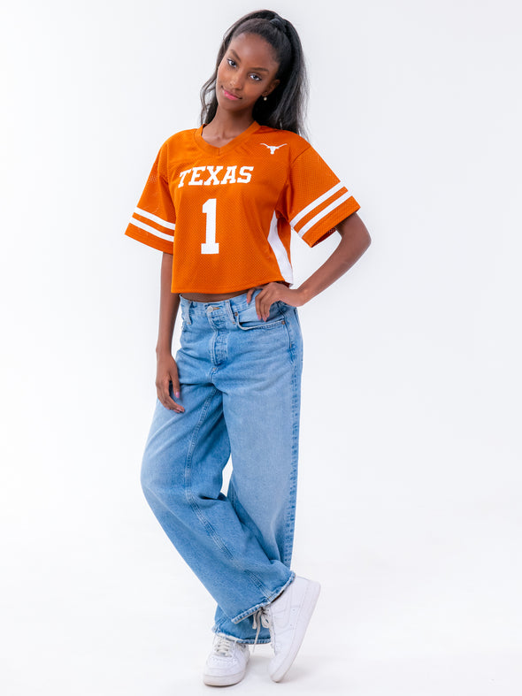 University of Texas - Special Edition Women's Mesh Cropped Fashion Football Jersey #1 - Burnt Orange