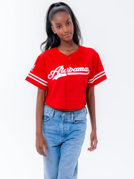 University of Alabama - Women's Cropped Baseball Jersey Crop Top - Crimson