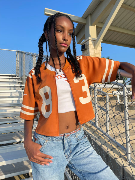 University of Texas - Zip-Up Cropped Fashion Football Jersey - Burnt Orange