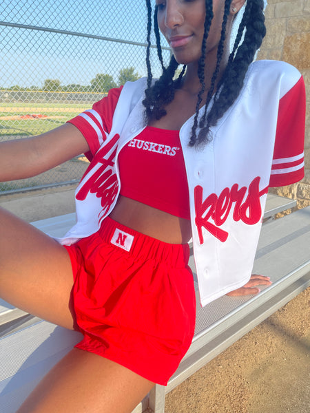 University of Nebraska - Women's Cropped Baseball Jersey Crop Top - White