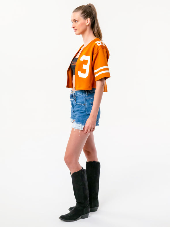 University of Texas - Zip-Up Cropped Fashion Football Jersey - Burnt Orange