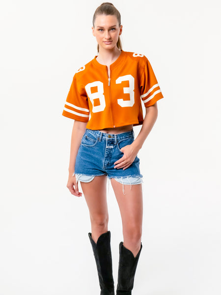 University of Texas - Zip-Up Cropped Fashion Football Jersey - Burnt Orange