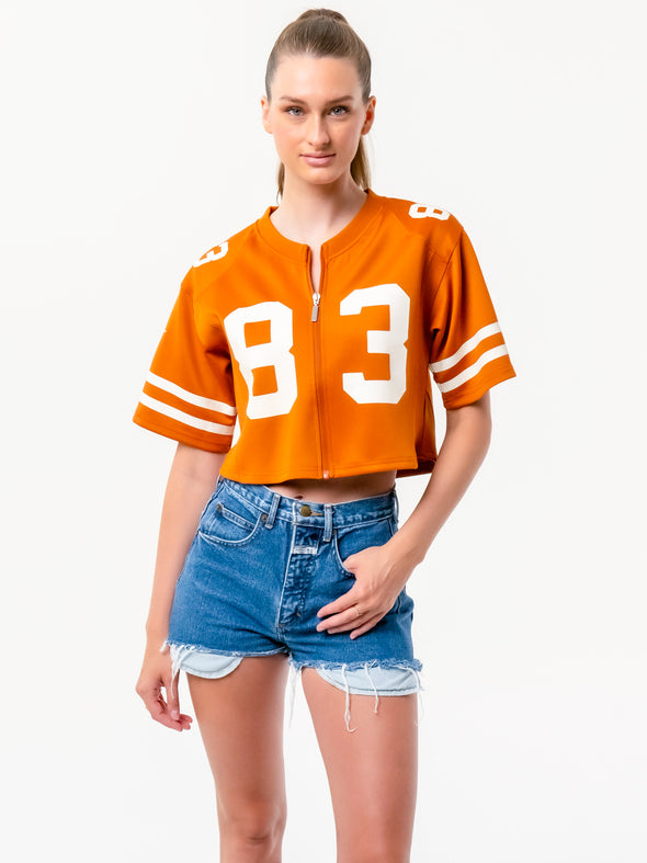 University of Texas - Zip-Up Cropped Fashion Football Jersey - Burnt Orange