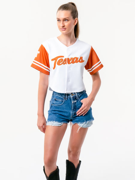 University of Texas - Women's Cropped Baseball Crop Top - White