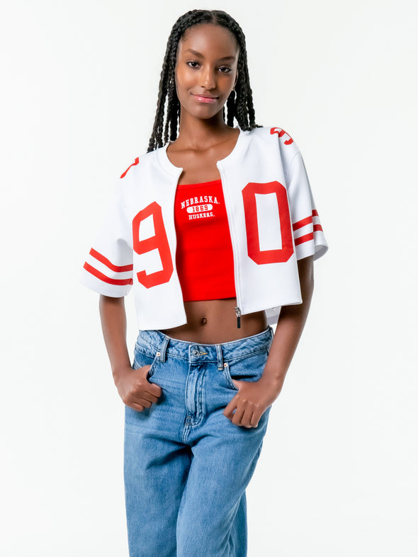 University of Nebraska - Zip-Up Cropped Fashion Football Jersey - White