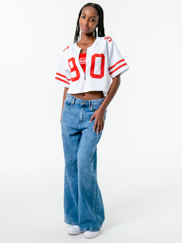 University of Nebraska - Zip-Up Cropped Fashion Football Jersey - White