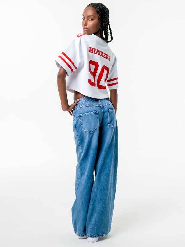 University of Nebraska - Zip-Up Cropped Fashion Football Jersey - White