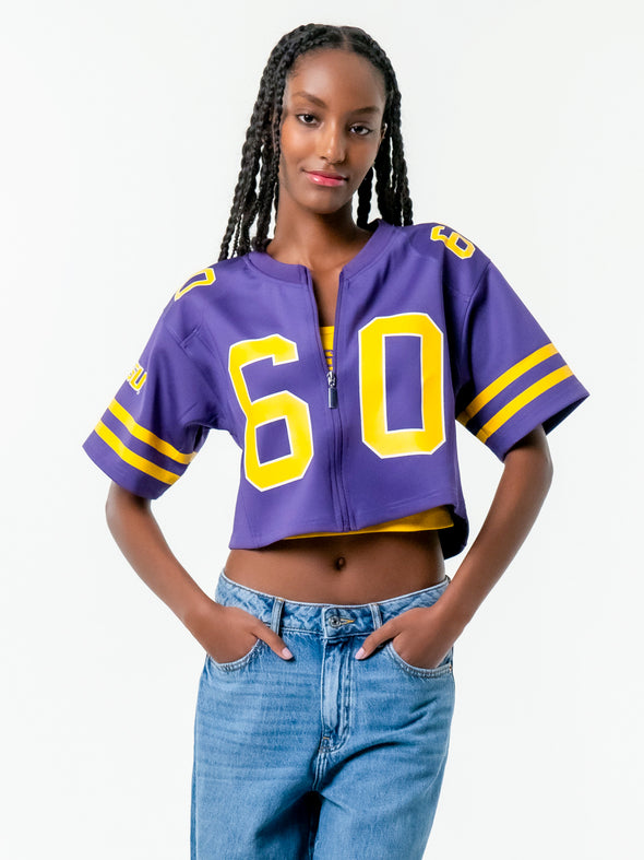 LSU - Zip-Up Cropped Fashion Football Jersey - Purple