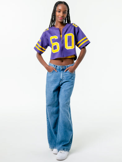 LSU - Zip-Up Cropped Fashion Football Jersey - Purple