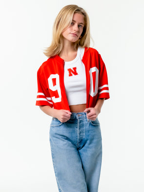 University of Nebraska - Zip-Up Cropped Fashion Football Jersey - Red