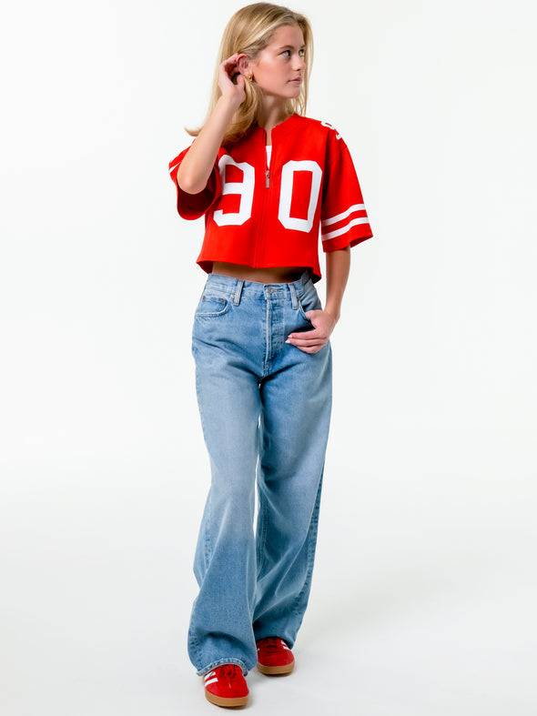 University of Nebraska - Zip-Up Cropped Fashion Football Jersey - Red