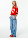 University of Nebraska - Zip-Up Cropped Fashion Football Jersey - Red