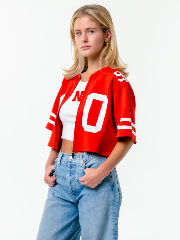 University of Nebraska - Zip-Up Cropped Fashion Football Jersey - Red