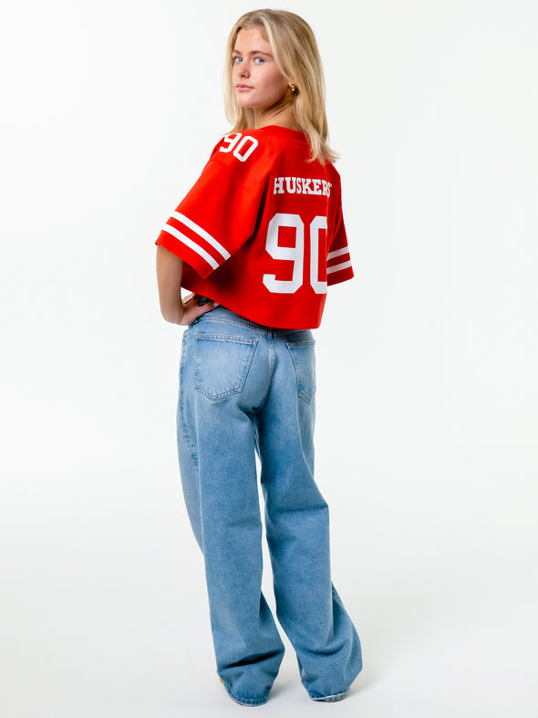 University of Nebraska - Zip-Up Cropped Fashion Football Jersey - Red