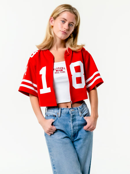 University of Alabama - Zip-Up Cropped Fashion Football Jersey - Crimson