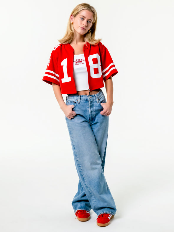 University of Alabama - Zip-Up Cropped Fashion Football Jersey - Crimson