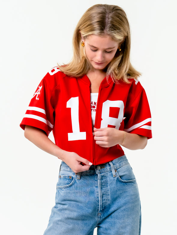 University of Alabama - Zip-Up Cropped Fashion Football Jersey - Crimson