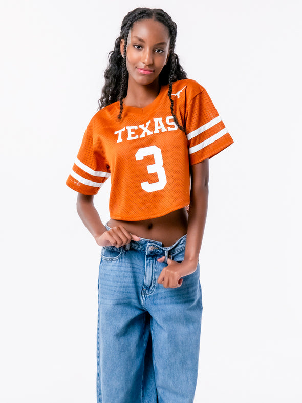 University of Texas - Special Edition Women's Mesh Cropped Fashion Football Jersey NIL #3 Quinn Ewers - Burnt Orange