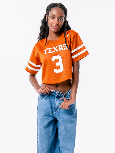 University of Texas - Special Edition Women's Mesh Cropped Fashion Football Jersey NIL #3 Quinn Ewers - Burnt Orange