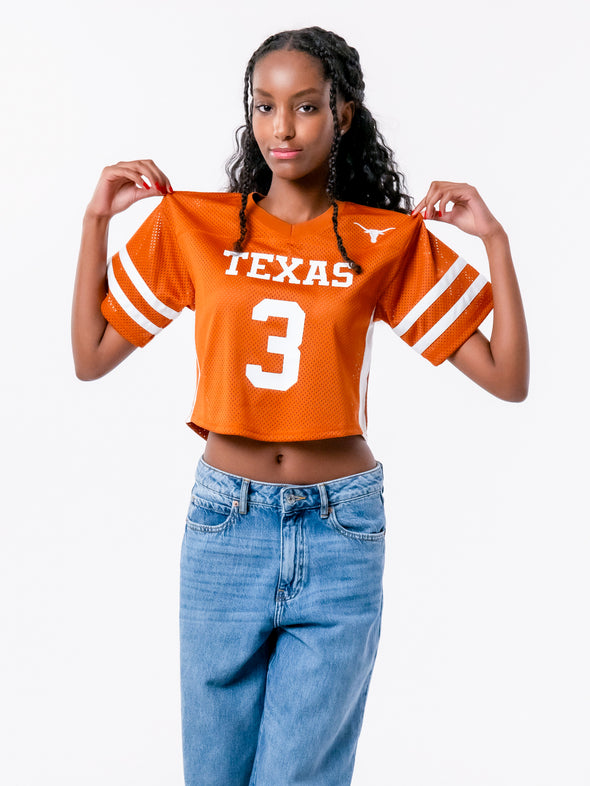 University of Texas - Special Edition Women's Mesh Cropped Fashion Football Jersey NIL #3 Quinn Ewers - Burnt Orange