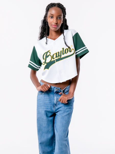 Baylor University - Women's Cropped Baseball Crop Jersey Top - White