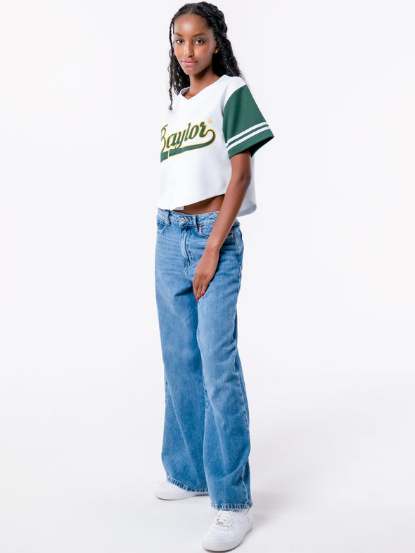 Baylor University - Women's Cropped Baseball Crop Jersey Top - White