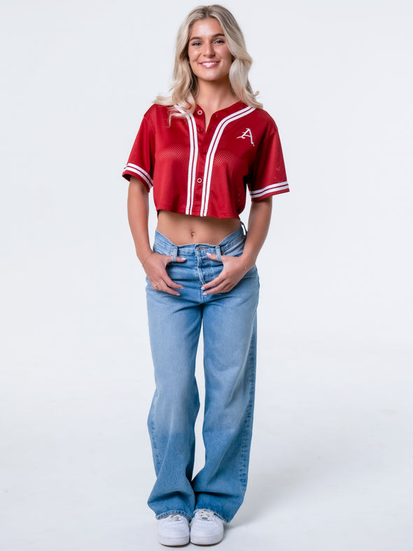 University of Arkansas - Women's Cropped Baseball Mesh Jersey - Crimson