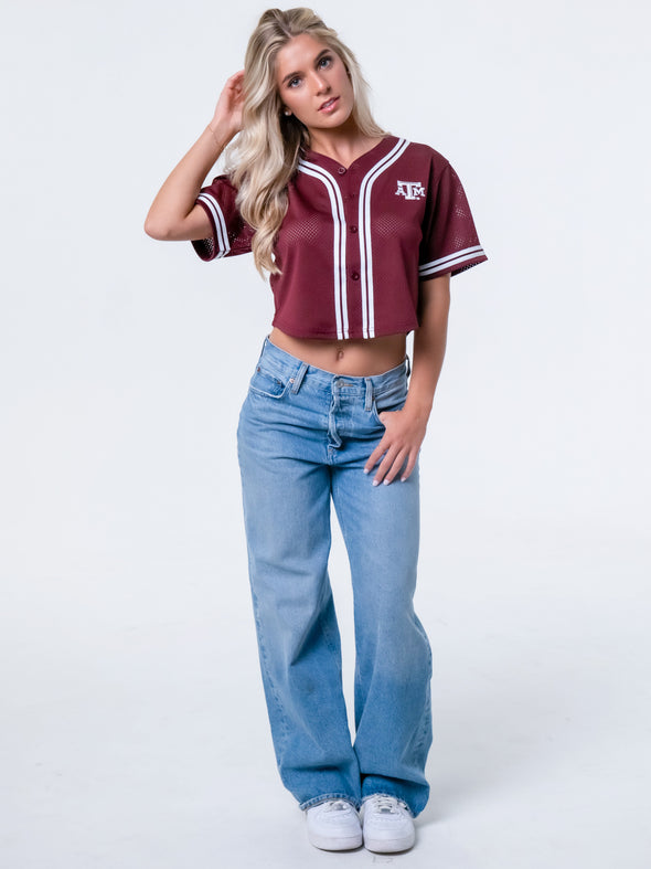 Texas A&M - Women's Cropped Baseball Mesh Jersey - Maroon