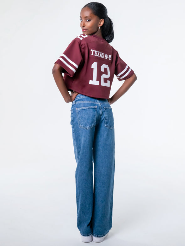 Texas A&M - Zip-Up Cropped Fashion Football Jersey - Maroon