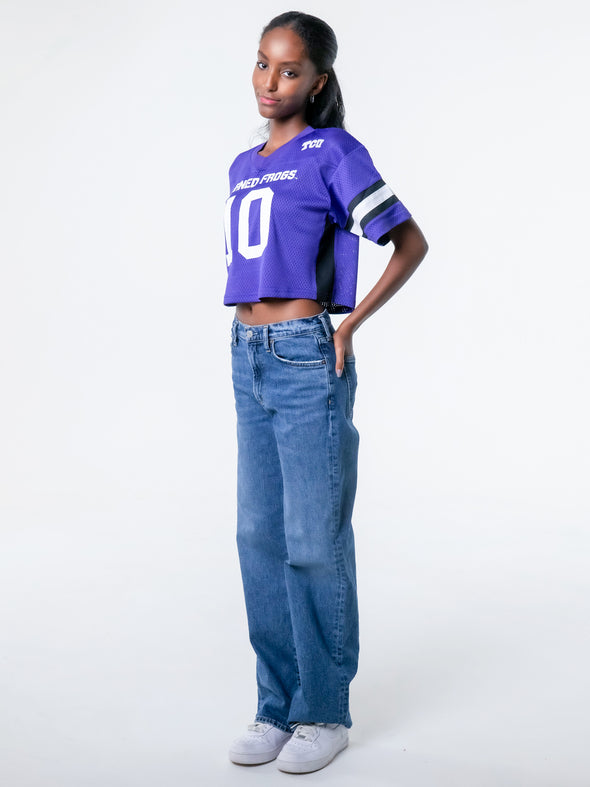 TCU - Special Edition Women's Mesh Cropped Fashion Football Jersey NIL #10 Josh Hoover - Purple