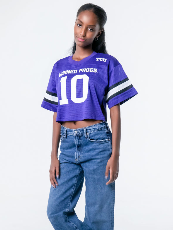 TCU - Special Edition Women's Mesh Cropped Fashion Football Jersey NIL #10 Josh Hoover - Purple