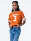 University of Texas - Cropped Jersey Tee NIL #3 Quinn Ewers - Burnt Orange