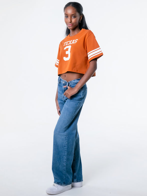 University of Texas - Cropped Jersey Tee NIL #3 Quinn Ewers - Burnt Orange