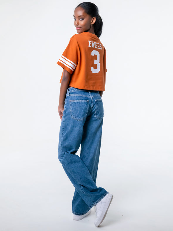 University of Texas - Cropped Jersey Tee NIL #3 Quinn Ewers - Burnt Orange