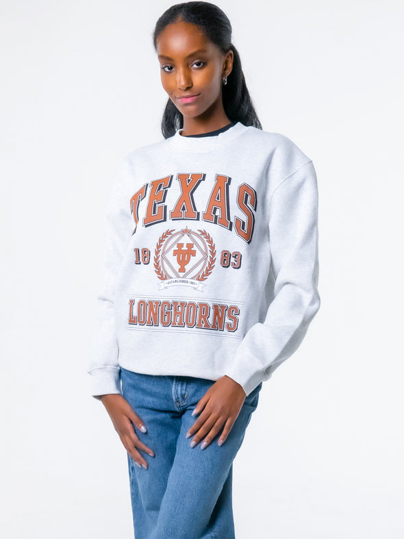 University of Texas - Vintage Crest Crewneck Sweatshirt - Ash Grey