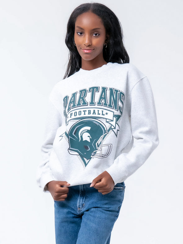 Michigan State University - Vintage Football Crewneck Sweatshirt - Ash Grey