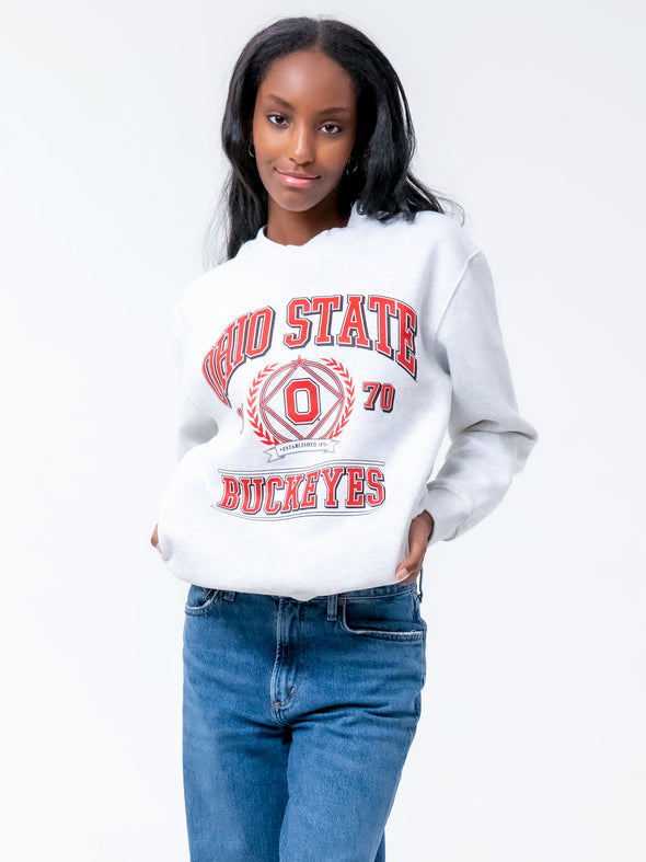 Ohio State - Vintage Crest Crewneck Sweatshirt - Ash Grey