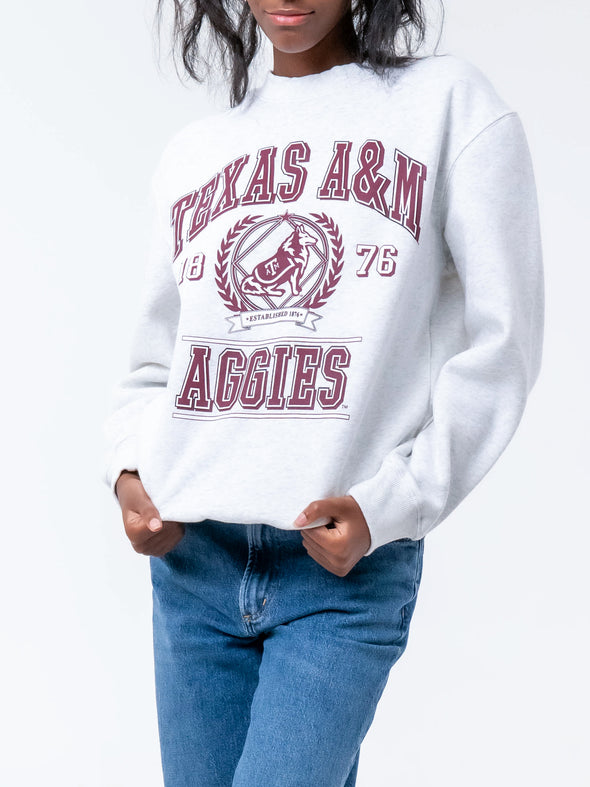 Texas A&M - Vintage Crest Crewneck Sweatshirt - Ash Grey