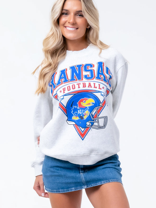 University of Kansas - Vintage Football Crewneck Sweatshirt - Ash Grey