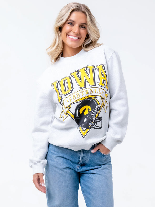 University of Iowa - Vintage Football Crewneck Sweatshirt - Ash Grey