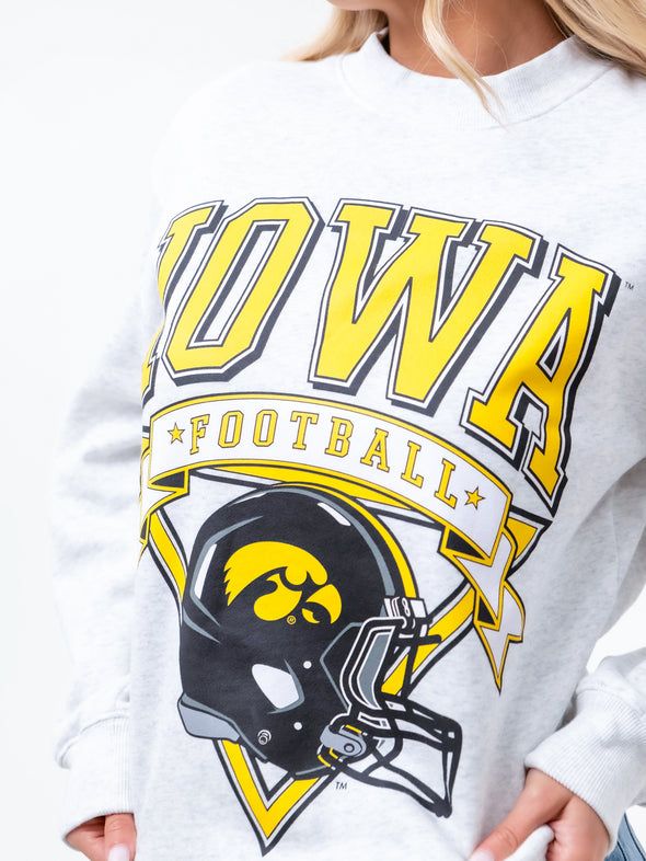 University of Iowa - Vintage Football Crewneck Sweatshirt - Ash Grey