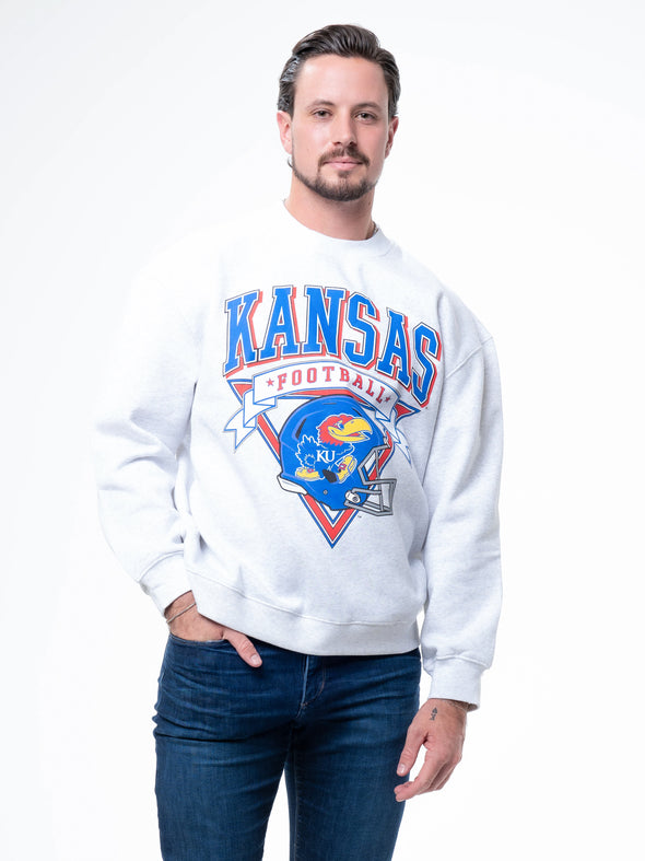 University of Kansas - Vintage Football Crewneck Sweatshirt - Ash Grey