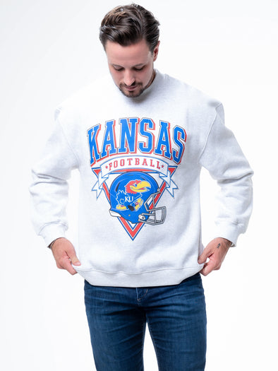 University of Kansas - Vintage Football Crewneck Sweatshirt - Ash Grey