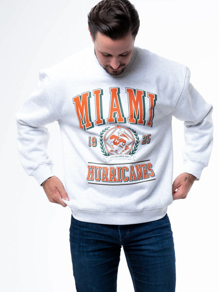 University of Miami - Vintage Mascot Crewneck Sweatshirt - Ash Grey