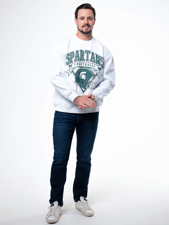 Michigan State University - Vintage Football Crewneck Sweatshirt - Ash Grey