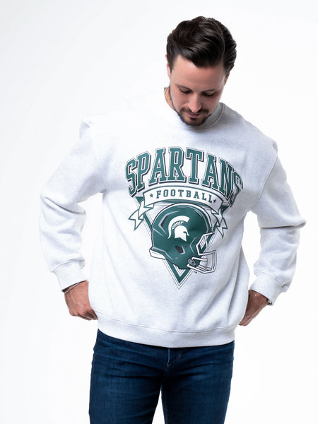 Michigan State University - Vintage Football Crewneck Sweatshirt - Ash Grey